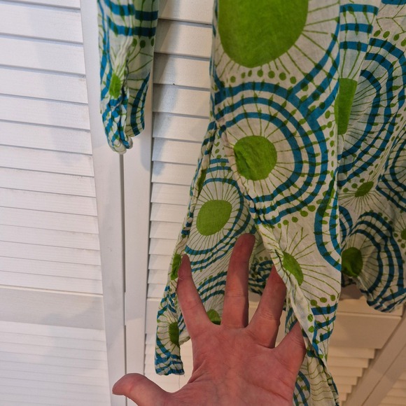 Sal e Mare Anguilla Tunic Top Green Blue Circle Long Sleeve Womens S Resortwear - Picture 5 of 8